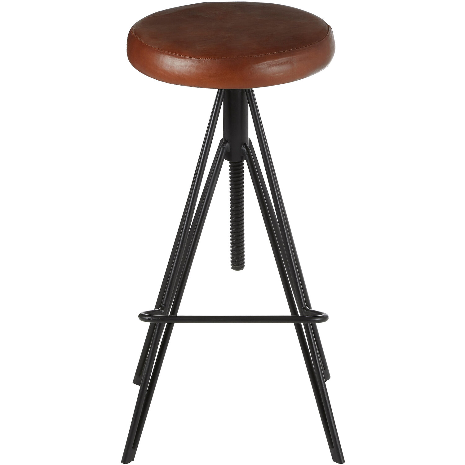 Nandri Round Leather Stool - Brown