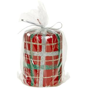 40hr Tartan Glitter Christmas Candle - Red or Green