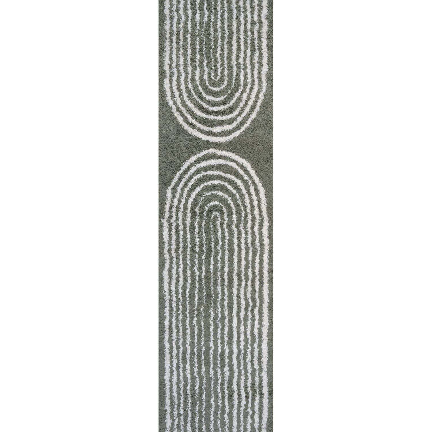 THE RUGS Soft Shaggy Area Rug – Modern Patterned Carpet for Living Room & Bedroom, Extra Plush, Easy to Clean, Geometric Arch Design (80x300 cm, Sage Green) - Image 3