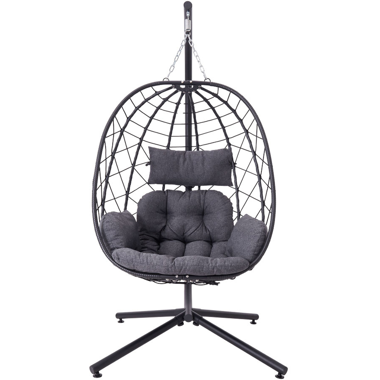 Hanging Egg Garden Swing Chair With Cushion And Headrest - Black