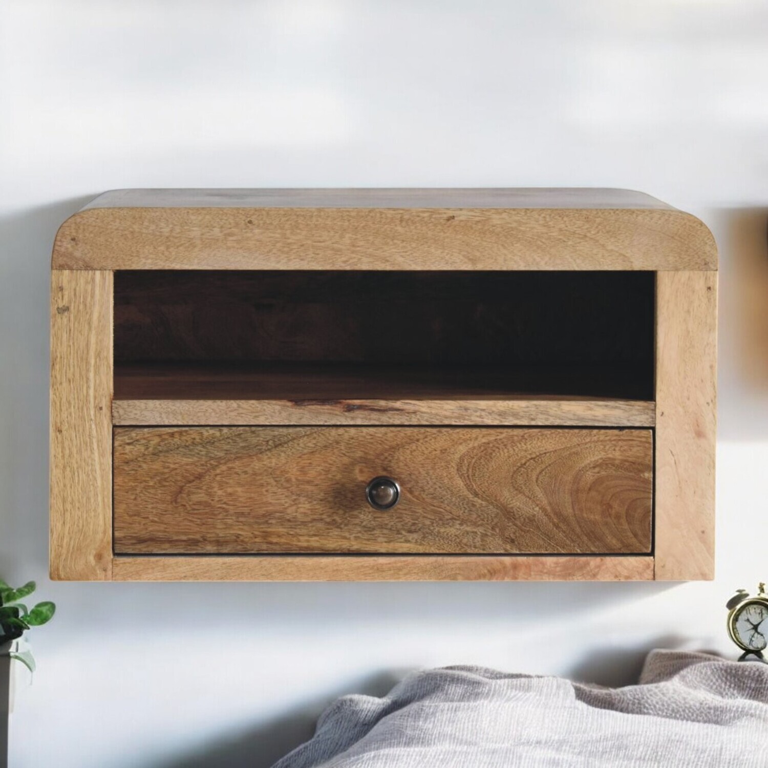 Artisan Furniture Solid Wood Chunky Oak-Ish Floating Bedside - Brown