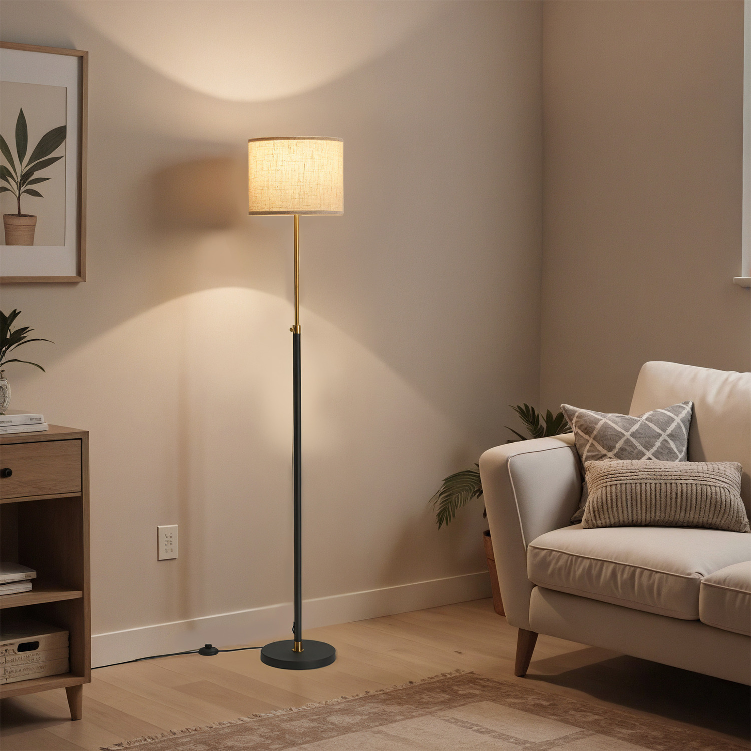 Adjustable Gold Black Floor Lamp with Remote and Foot Switch - black