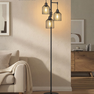 3-Light Ink Black Floor Lamp with Metal Shades