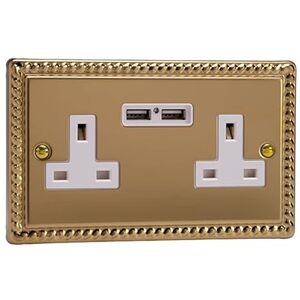 Varilight 2-Gang, 13 Amp Unswitched Socket with 2 Optimised USB Charging Ports, White Insert. Classi