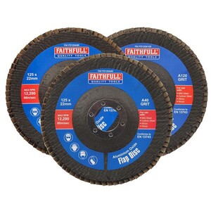 Faithfull Aluminium Oxide Flap Disc 125 X 22Mm Mixed Grit (3 Pack)