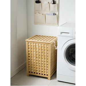 120L Bamboo Laundry Basket Hamper Lid Liner Slatted Storage Clothes Bin Large