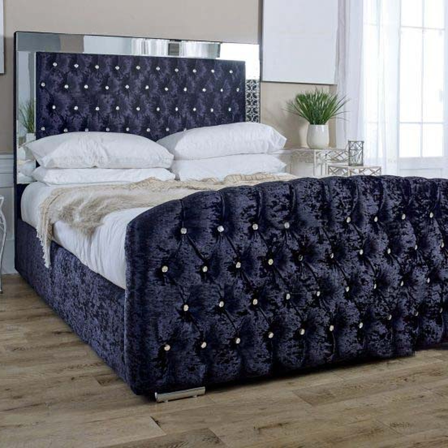 Paradise Beds Ltd Isabella Mirror Upholstered Ottoman Storage Bed - Black / Superking