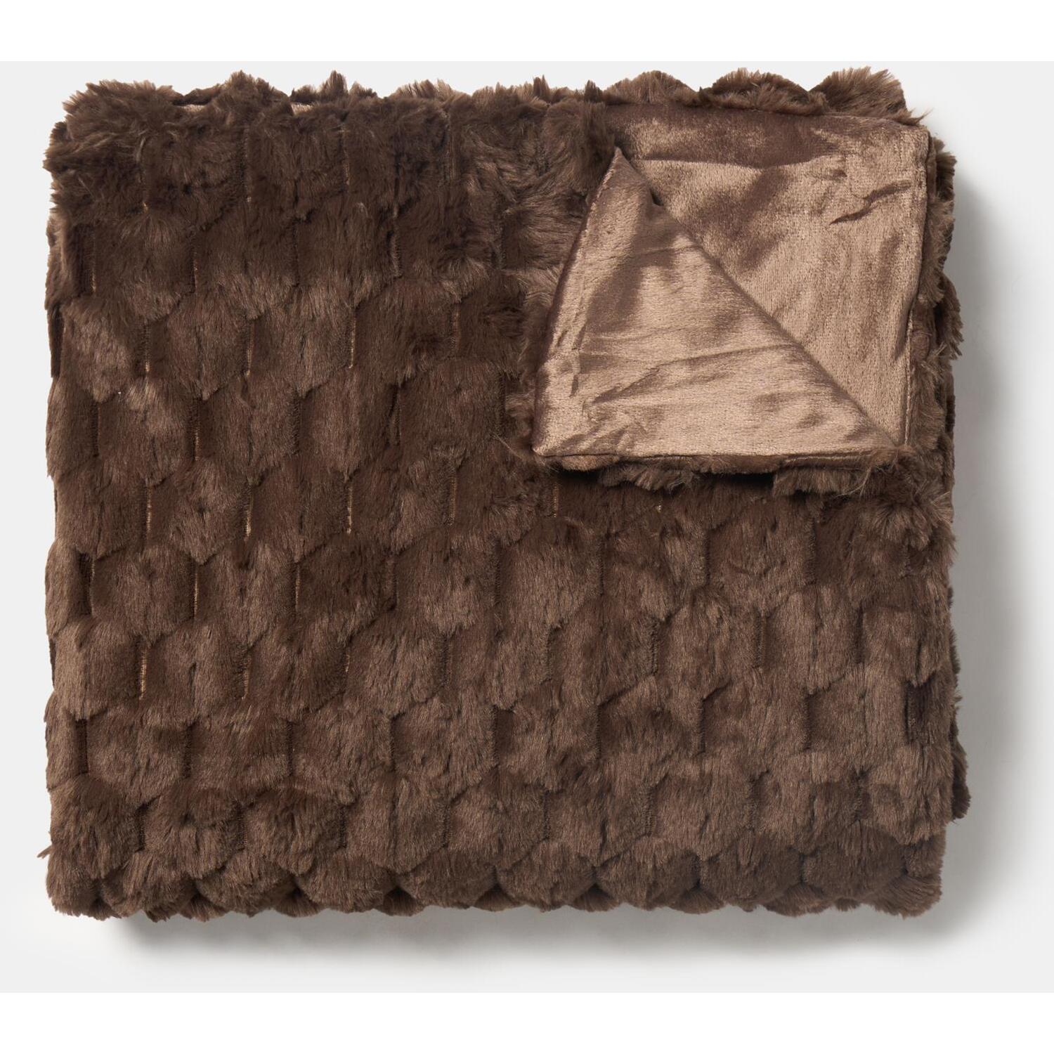 OHS Thick Waffle Faux Fur Soft Fleece Throw Warm Blanket in Chocolate | Size: 125 cm x 150 cm