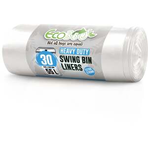 Ecobag 30 Pack Heavy Duty Black Bin Liners, 55L, 15 Micron