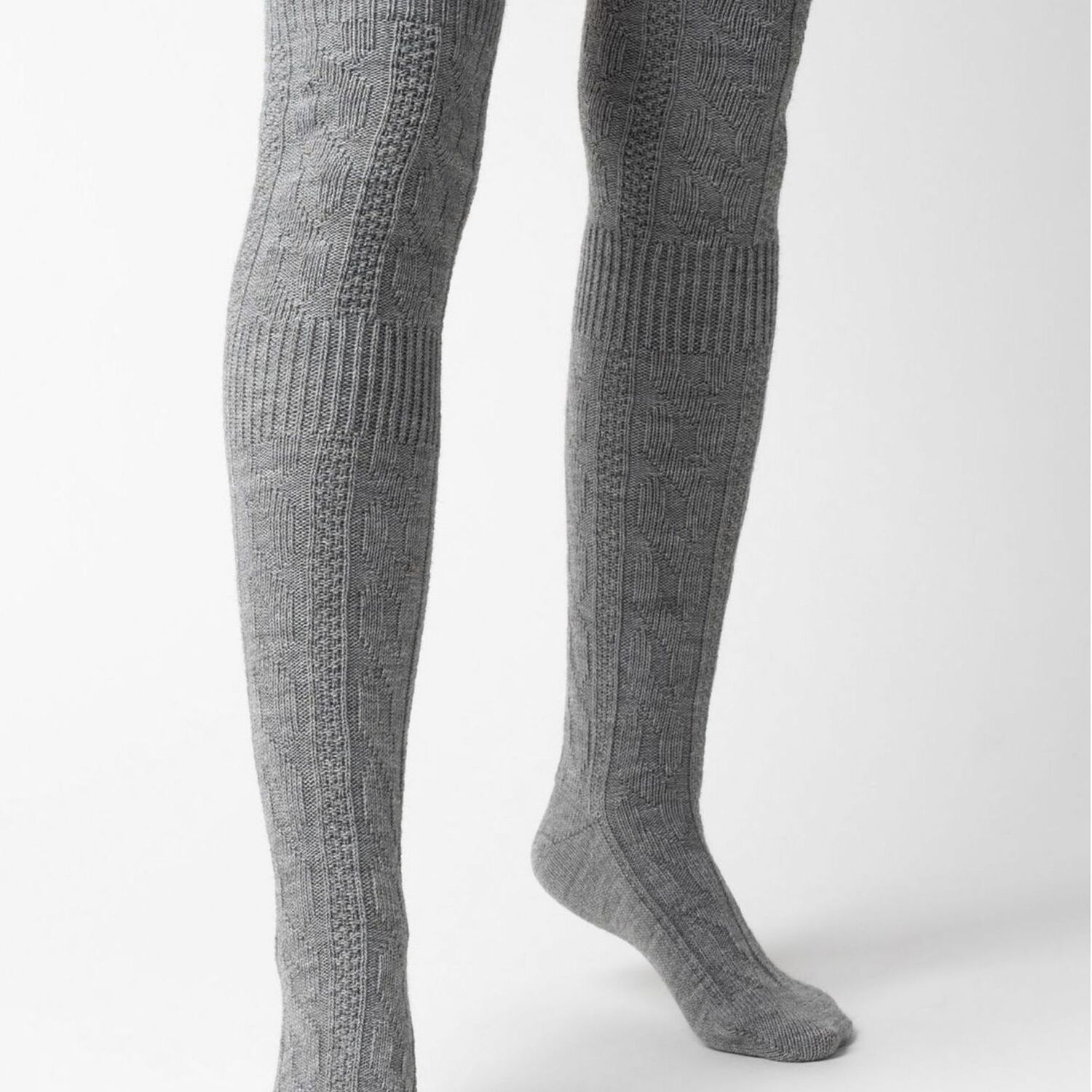 Steven 3 Pairs Ladies Extra Long Thigh High Over The Knee Wool Socks - Grey