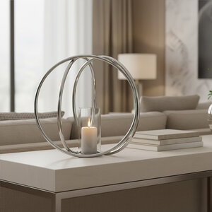 Aura Large Silver Finish Candle Holder