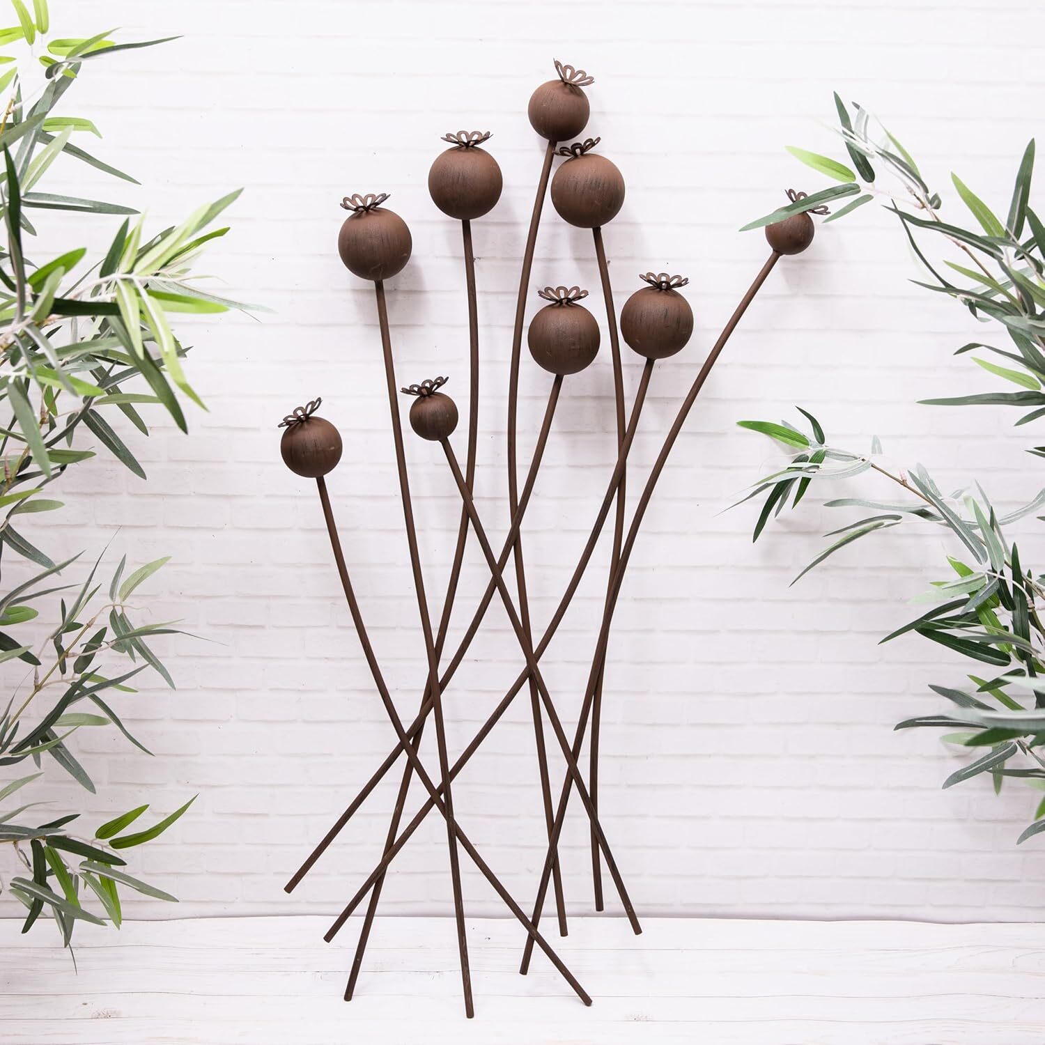 Annibells Large Rustic Poppy Head Metal Outdoor Wall Plaque (17965) - Rust