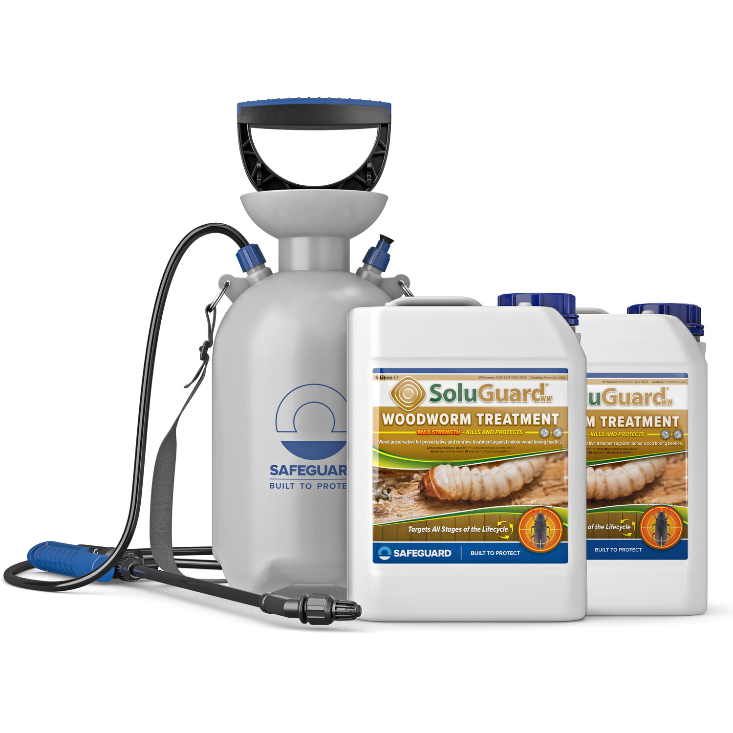 Soluguard Woodworm Treatment 10 Litres & Sprayer - Solvent-Free Woodworm Killer Hse Approved - Clear