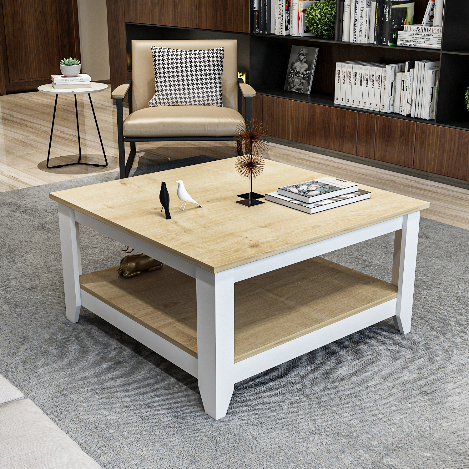 B&Q - Lea 90 Cm Square Coffee Table Sapphire Oak White - Image 2