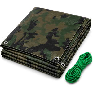 Camo Tarpaulin 2 x 3m Heavy-Duty Waterproof 85gsm with 10m Elastic Tie Rope - Tarp Sheet Cover