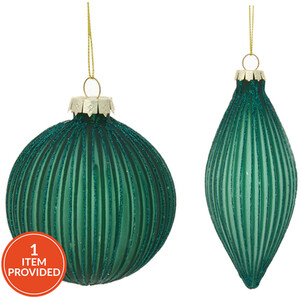 Emerald Green Glittered Ridged Bauble