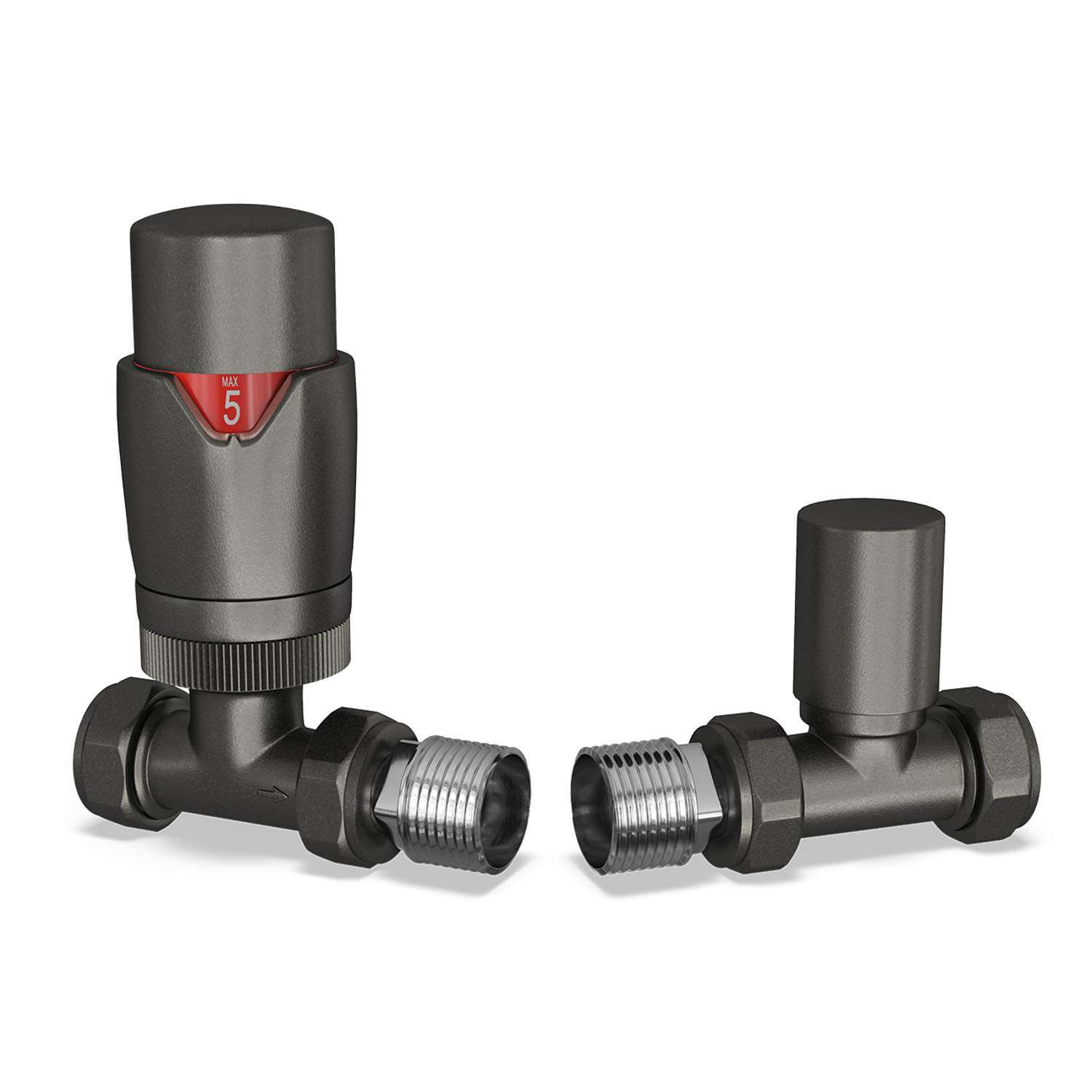 Uk Radiators Stirling Bold - Antique Brass Thermostatic Radiator Valve & Lockshield Corner - Pewter / 81Mm / 123Mm / Trv Valve Head, Lockshield And Fitting Instruc