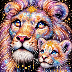 Multi Colour Lion and Cub Square 5D DIY Diamond Painting Kit
