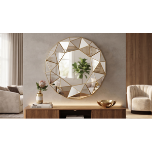 3D Art Deco Prism Gold Wall Mirror 60x59Cm