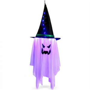 LED Light Up Hanging Ghost with Witch Hat Halloween Party Porch