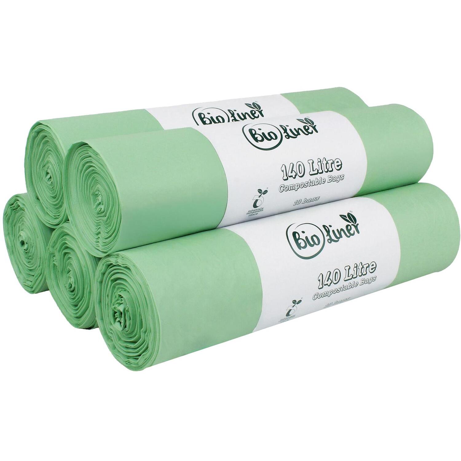 Bioliner 140 Litre Compostable Large Wheelie Bin Bags - Green / 5