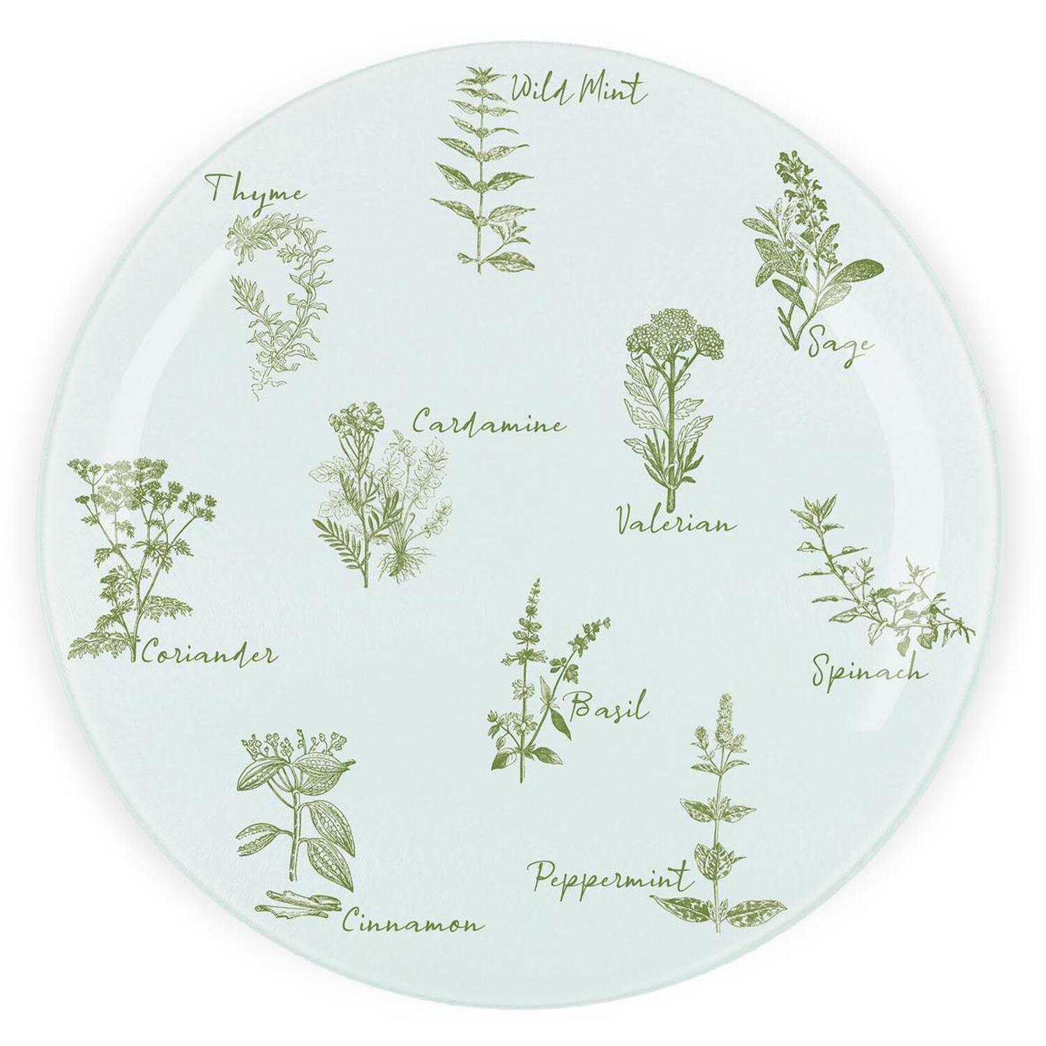 Image of Green Herbs Textured Glass Round Trivet&hellip;