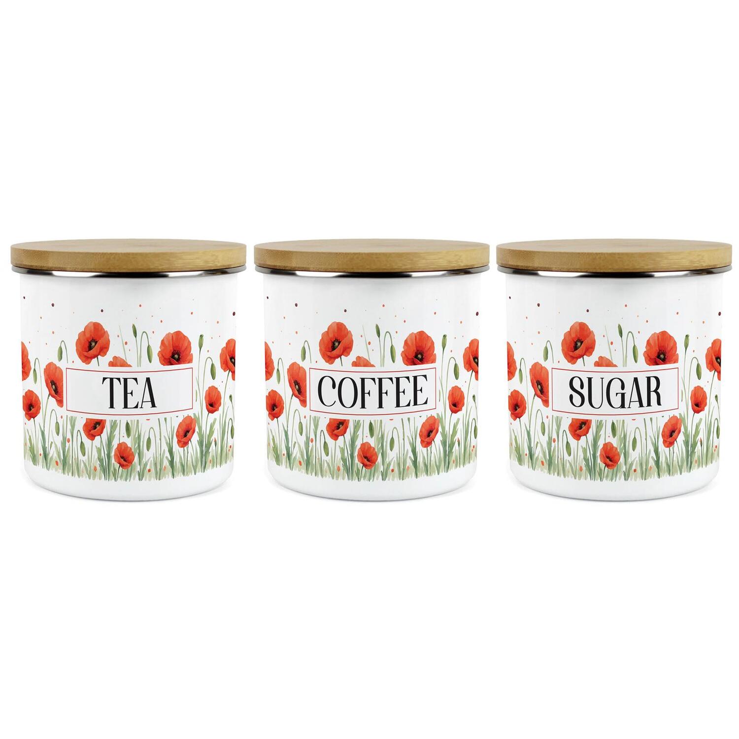 Summer Poppies Tea, Coffee & Sugar Canisters - Red Floral 1.2L Kitchen Jar Gifts - Image 3