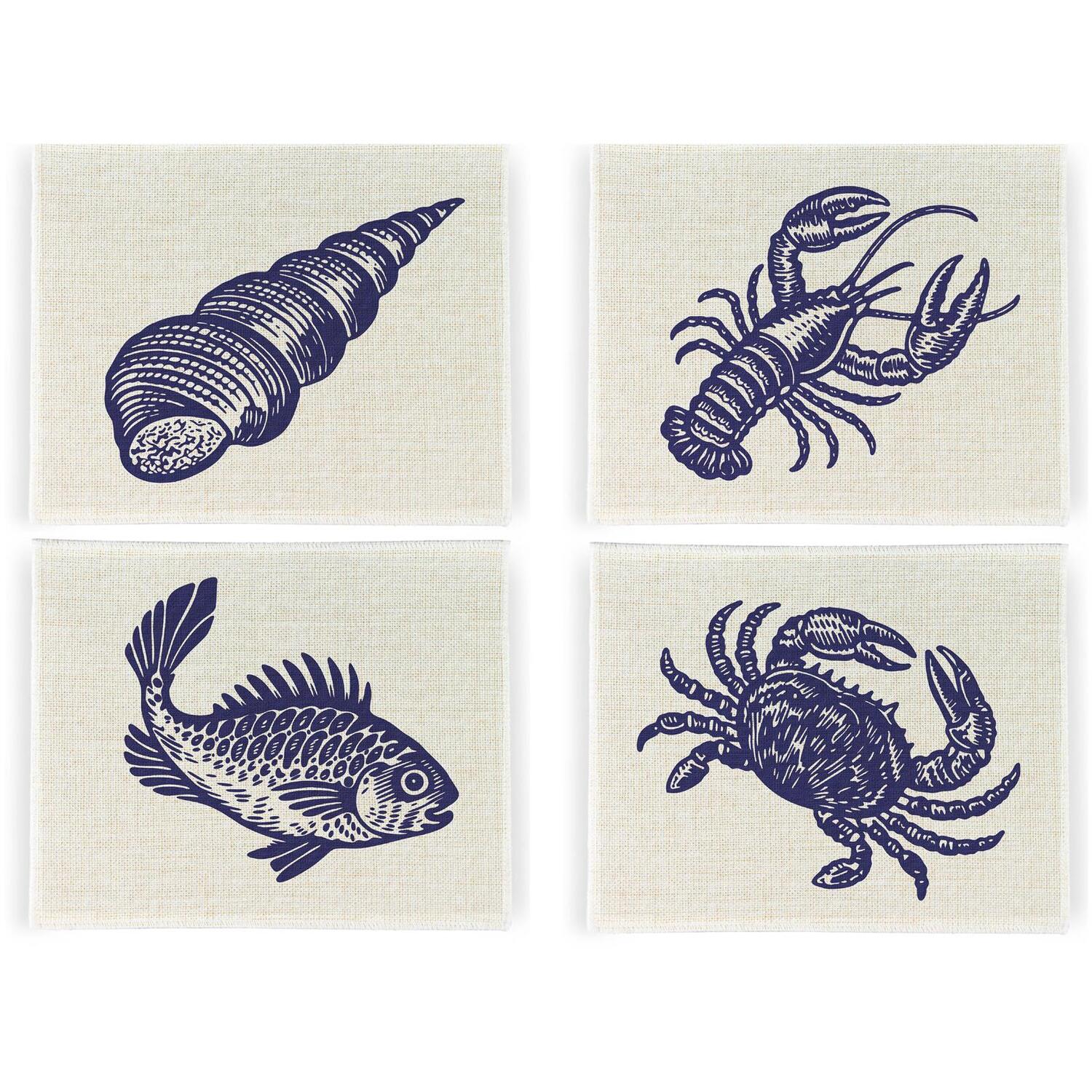 Image of Coastal Fabric Linen Placemats - Set&hellip;