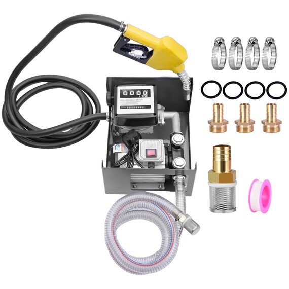 SwitZer 550W Diesel Transfer Pump Kit 60L/min Flow Meter Auto Nozzle 220V