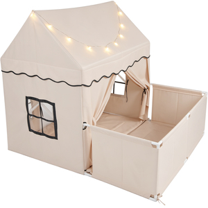Indoor Outdoor Tent Playhouse Soft Cushion Mat With Multiple Windows-Beige