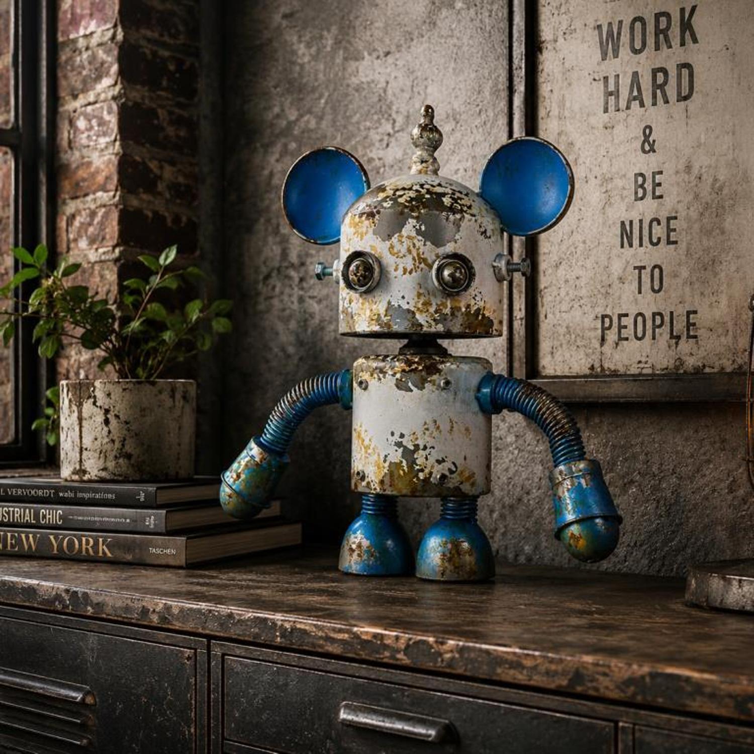 Gifts Direct 2 U Novelty Robot Mouse Ornament - Rustic Metal Decorative Figurine | Size: Medium
