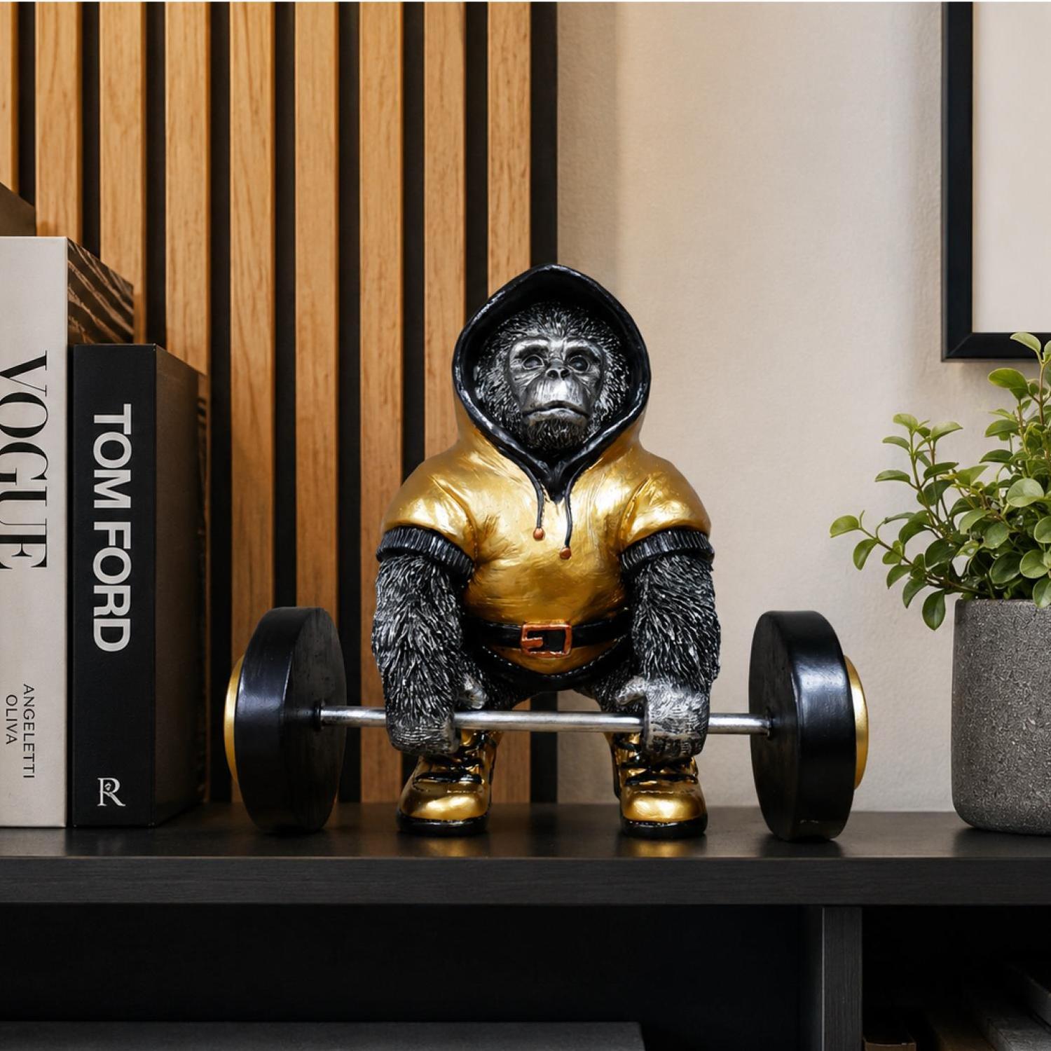 Gifts Direct 2 U Weight Lifting Gorilla Ornament Gold finish