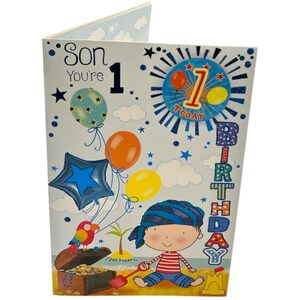 Son Age 1 Juvenile Boy Near Beachside Birthday Card With Badge