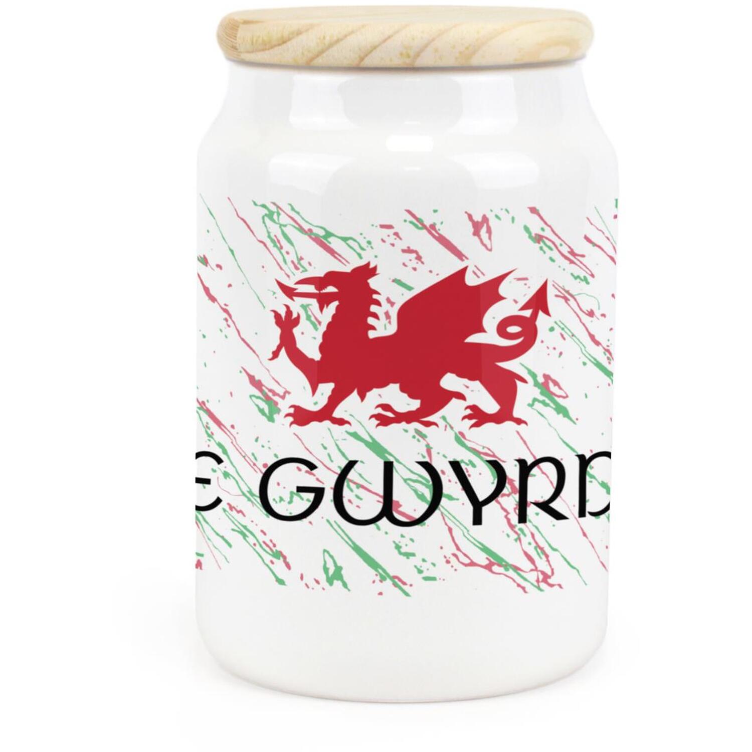 Purely Home Welsh Dragon Ceramic Te Gwyrdd Storage Canister (Green Tea) - Red