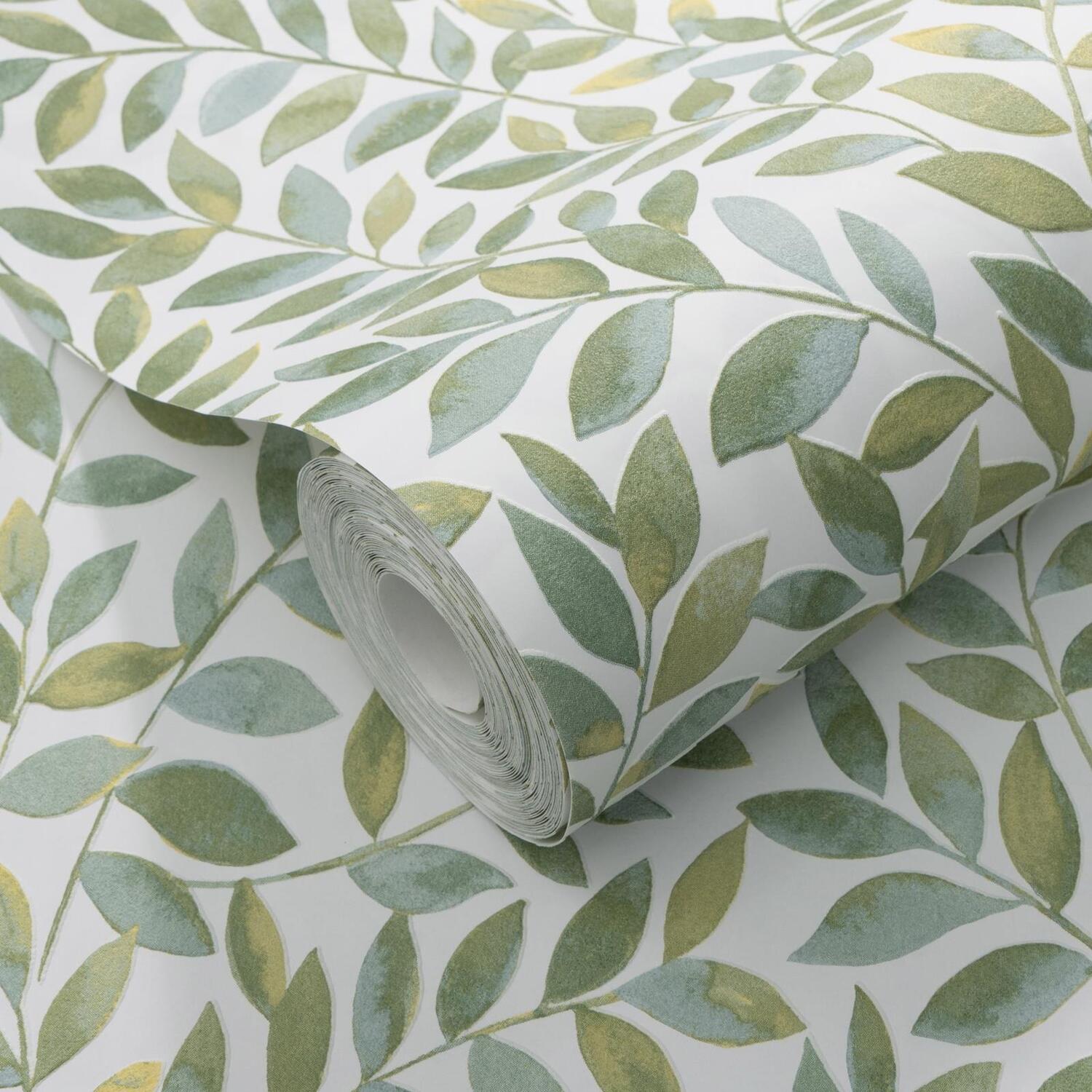 Erismann White Green Leaf Wallpaper Floral Textured Paste The Wall - Image 3