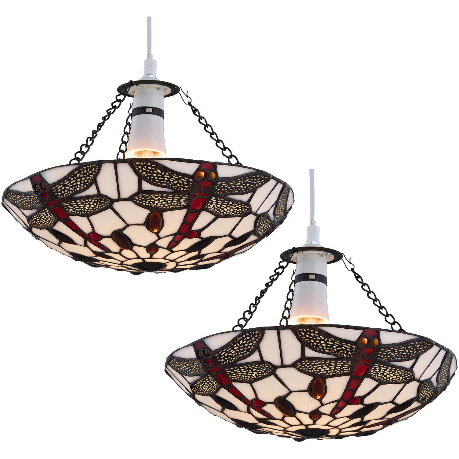 First Choice Lighting Set Of 2 Basil Easy Fit Glass Pendant Shades - Tiffany Decorated Glass