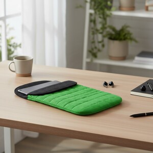 Frog Green Padded Laptop Pouch Stonewash Cotton