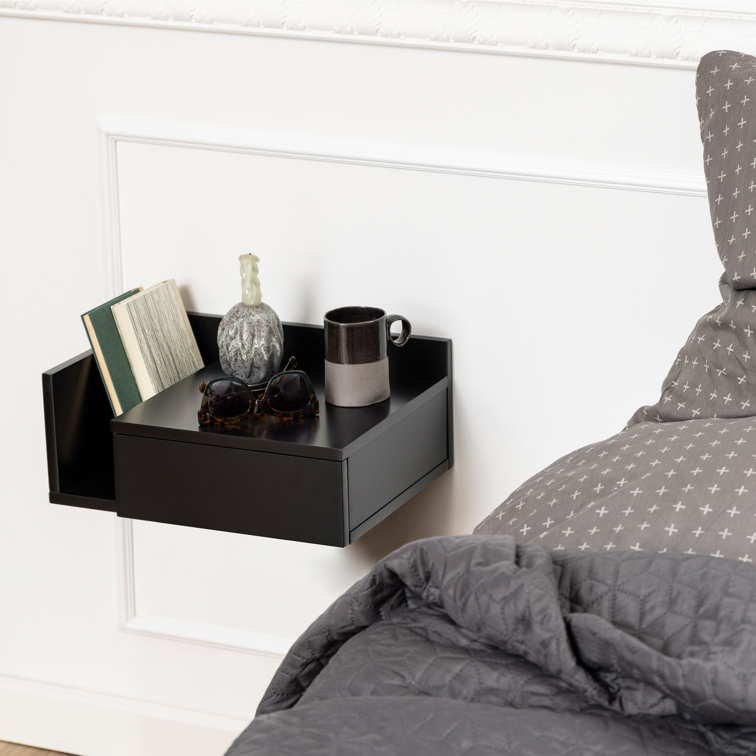 Furniture To Go Ashlan Square Bedside Table With 1 Drawer - Black