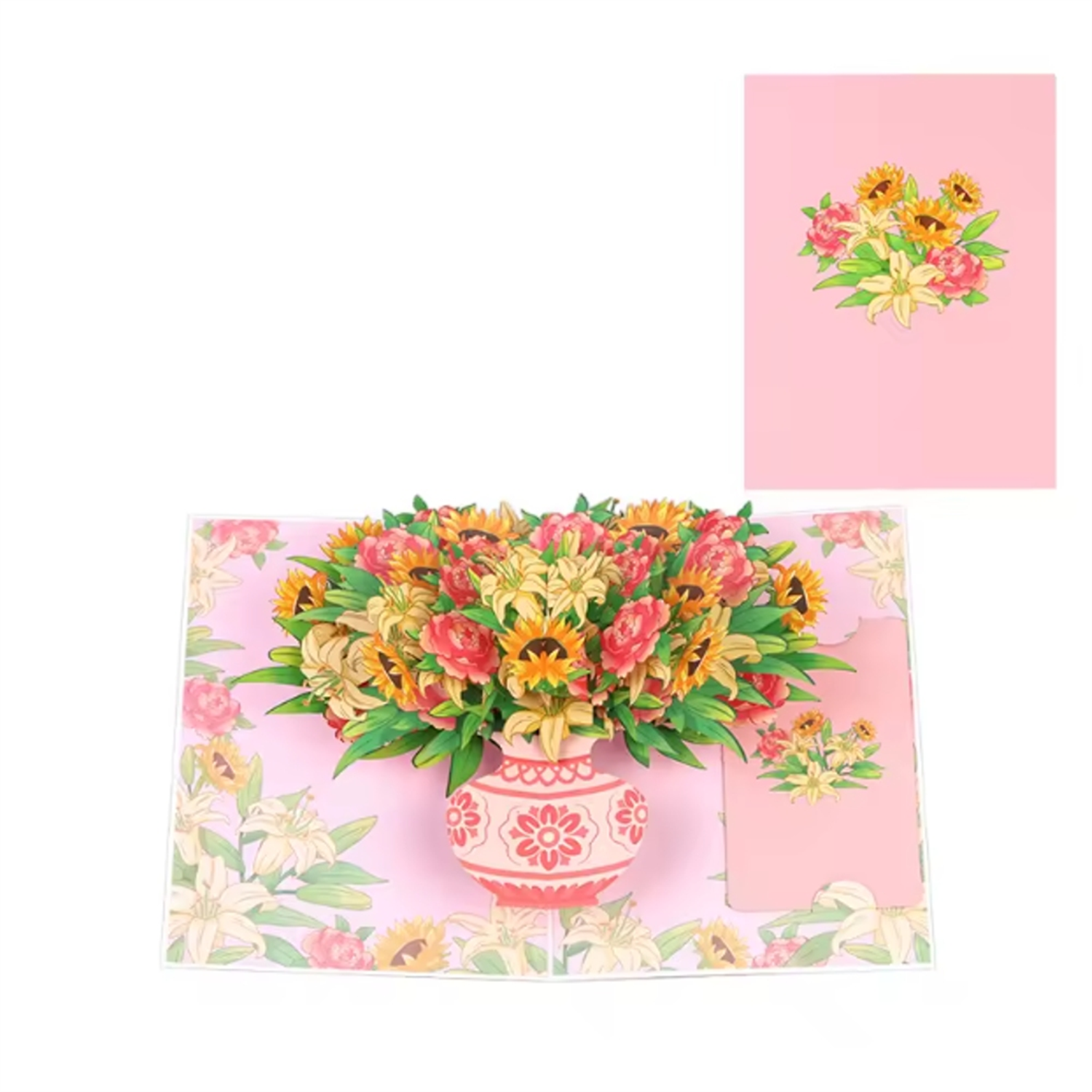 Brightfeel Pink Blooming Radiance 3D Pop Up Greeting Card - White