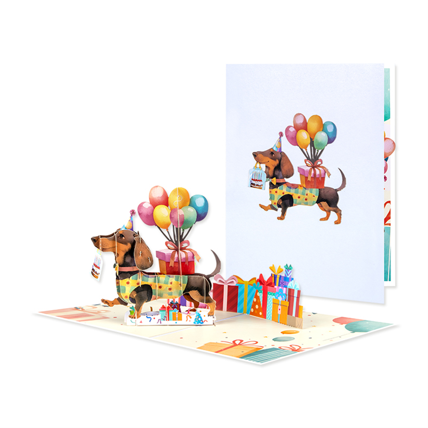Brightfeel Dachshund Delight 3D Pop Up Birthday Card - White