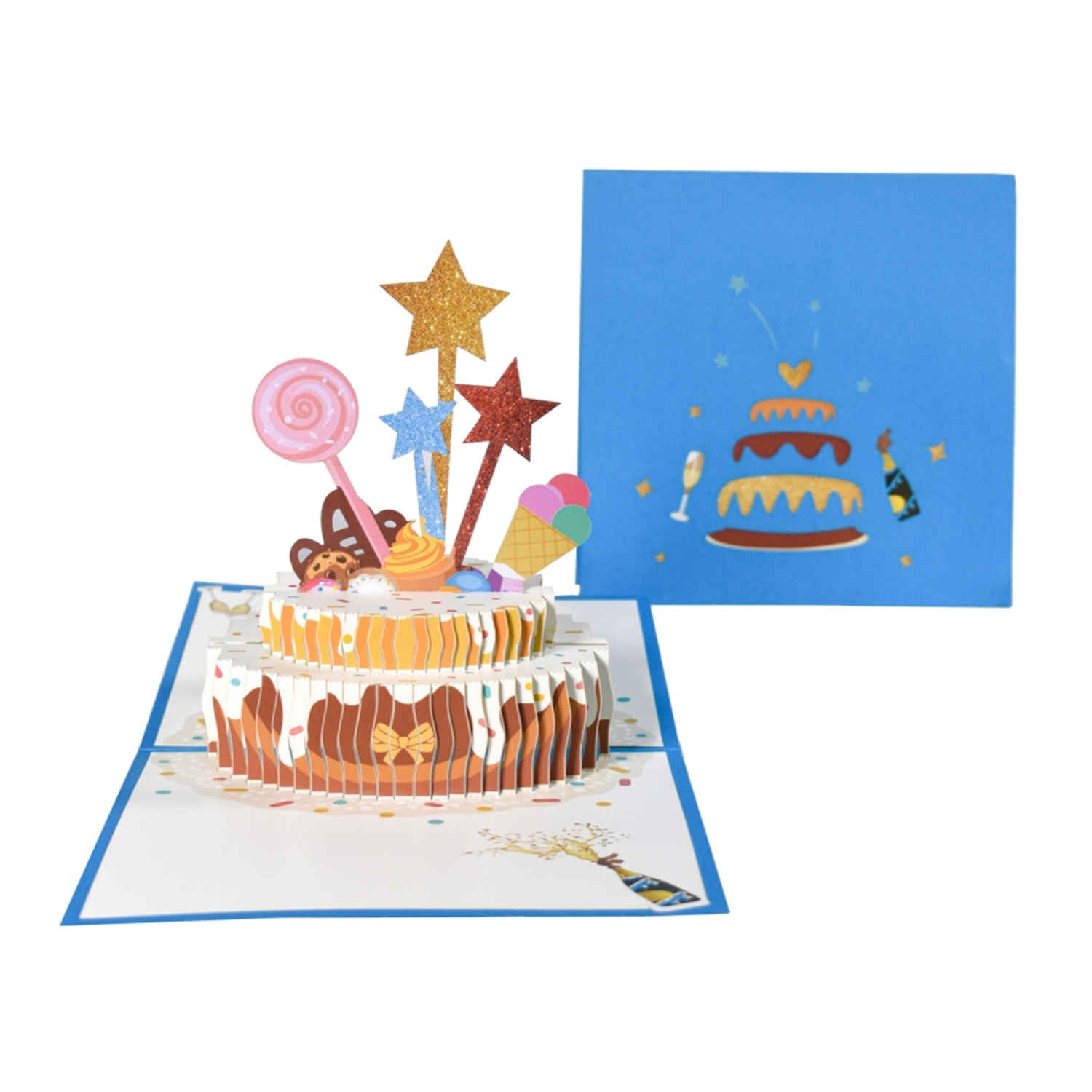 Brightfeel Blue Cake And Sprinkles Design 3D Pop Up Birthday Card - White
