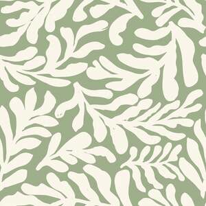 Sample of Coral Leaf Wallpaper in Cream on Pistachio