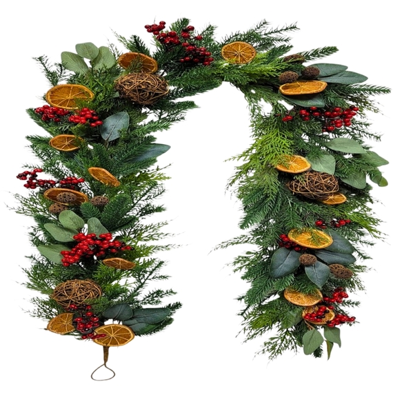 Shatchi 6ft/1.8m Orange & Red Berry Christmas Garland