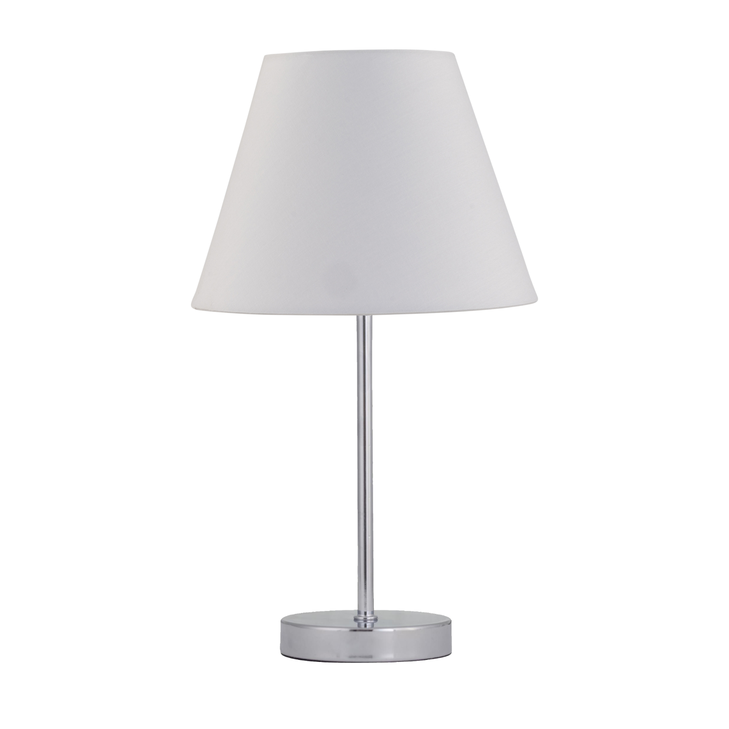 First Choice Lighting Chrome Stick Table Lamp With Ivory Off White Fabric Shade - Chrome & White