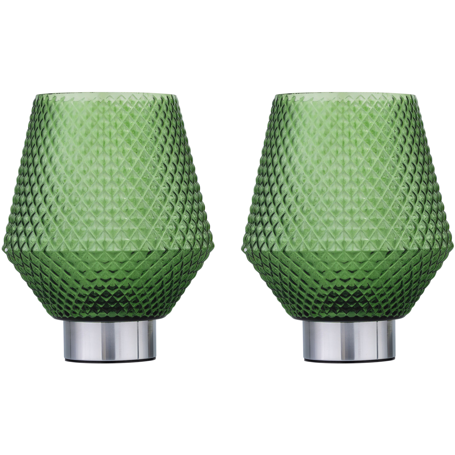 First Choice Lighting Set Of 2 Porter Battery Operated Chrome Lamps Green Textured Glass - Chrome & Green
