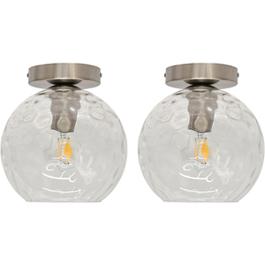 Set Of 2 Barnum Clear Dimple Glass Globe Satin Nickel Ceiling Lights