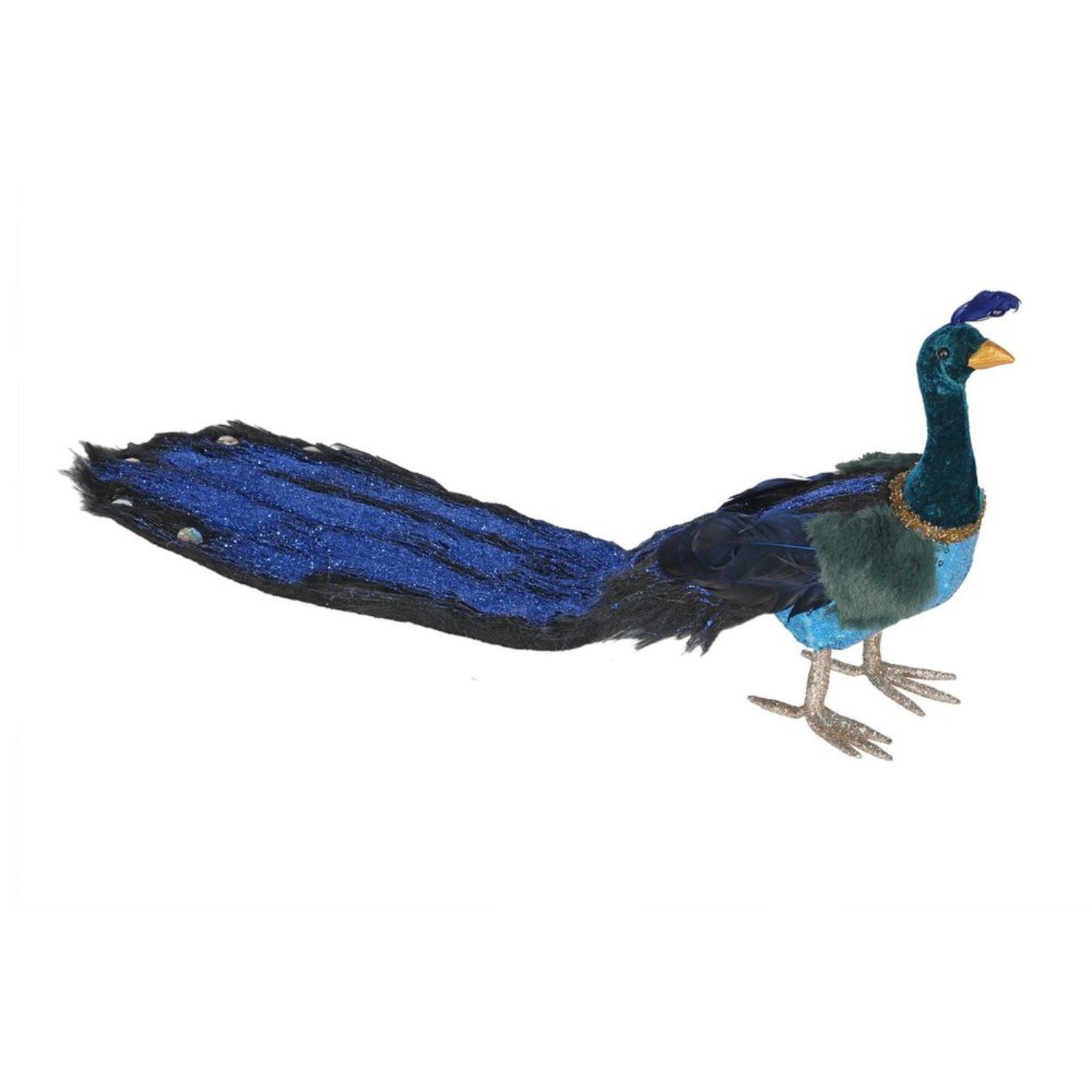 Kdmd Blue Long Tail Peacock With Faux Fur - Blue