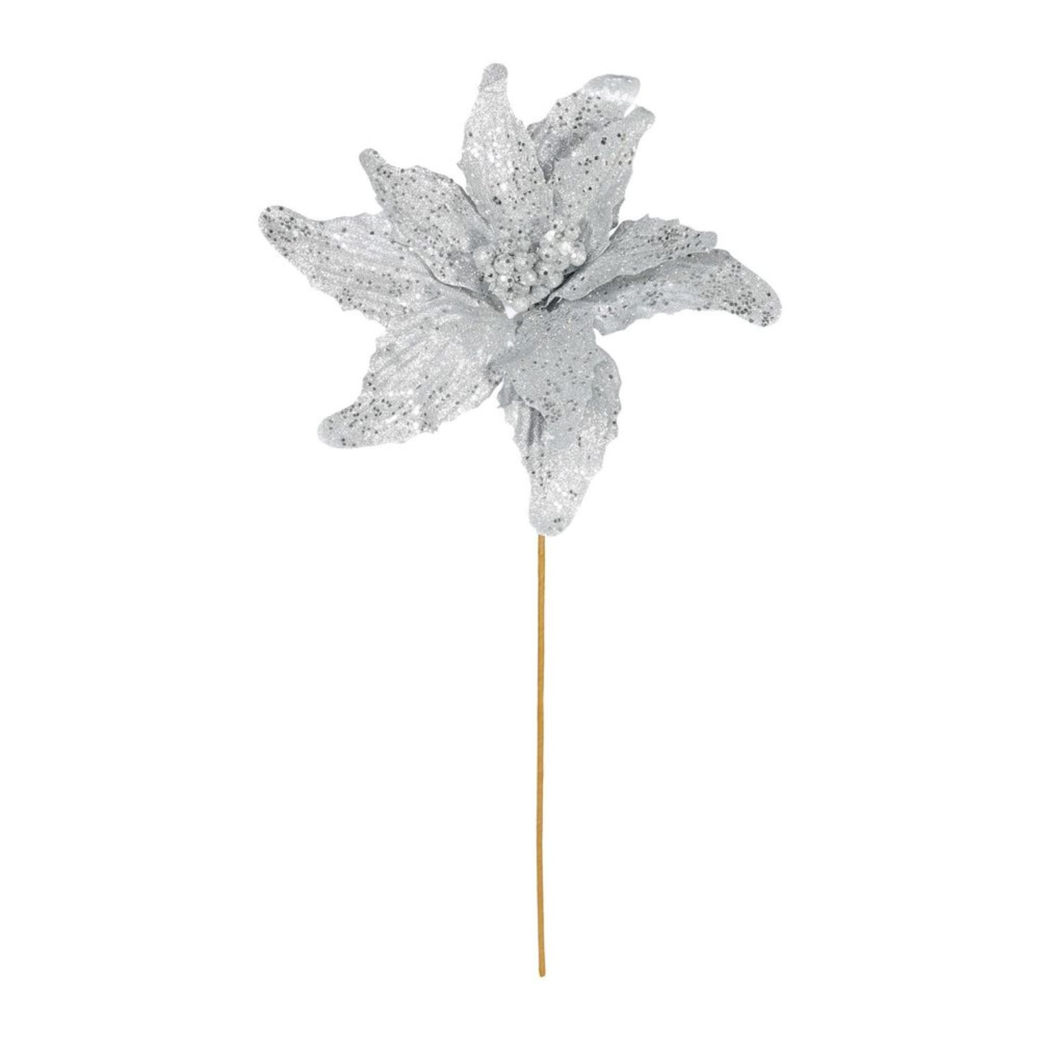 Kdmd Unisex Silver Glitter Poinsettia Stem 67Cm 2 Pack - Image 2