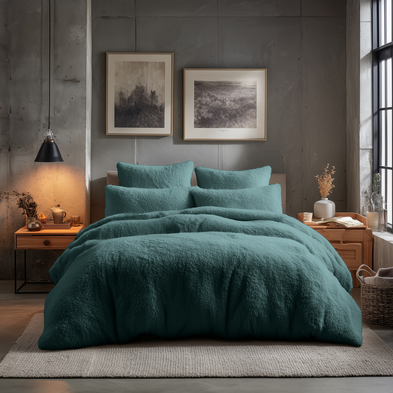 Snug City Teddy Bear Fleece Soft Cosy Duvet Cover + Pillow Case Set - Teal / Single