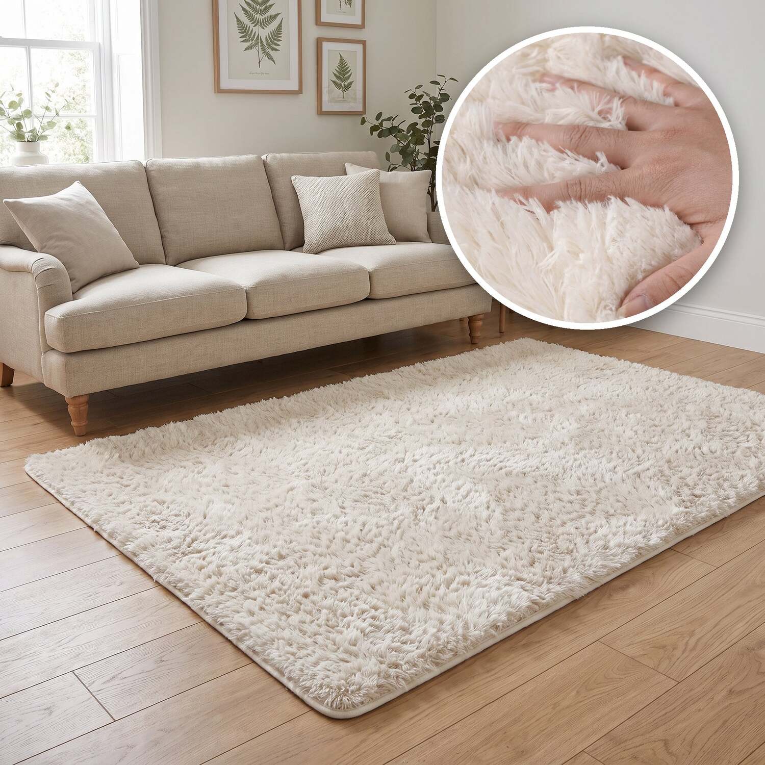 The Rugs Lush Shaggy Cream Rug - Cream / 50Cm / 80Cm / 0.1Kg